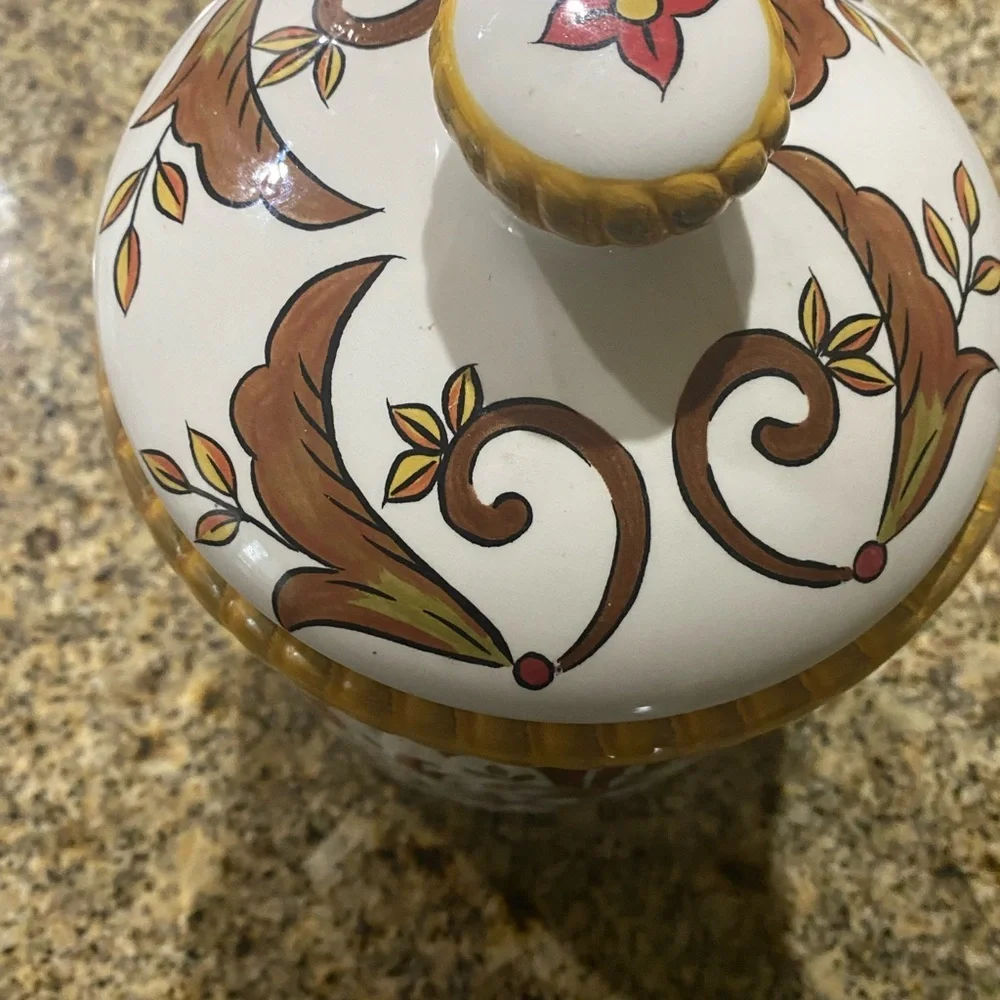 Pier 1 Earthenware Oralia Mediterranean Floral Discontinued Ceramic 11”Canister